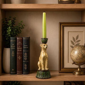 sculptuur, Leopard Candlestick Holder – Hand Painted