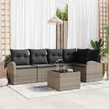 vidaXL Tuinbank Set 6 st Grijs poly rattan, Verzenden, Nieuw
