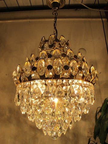 Kroonluchter - Verguld messing - Antieke kristallen lamp