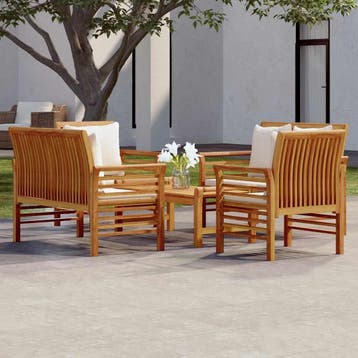 vidaXL 5-delige Loungeset met kussens massief acaciahout, Verzenden, Nieuw, Loungeset