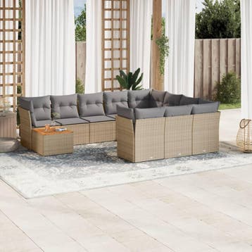 vidaXL 11-delige Loungeset met kussens poly rattan gemengd, Verzenden, Loungeset