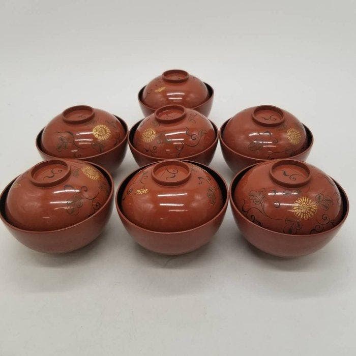 Gold-Makie - Set soepkommen (7) - Vermilion Red with, Antiek en Kunst, Antiek | Overige Antiek
