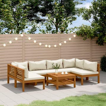 vidaXL 7-delige Loungeset met crèmekleurige kussens massief, Verzenden, Nieuw, Loungeset