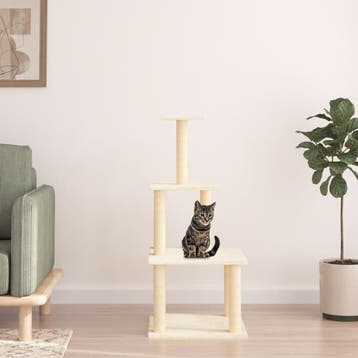 vidaXL Kattenmeubel met sisal krabpalen 111 cm crèmekleurig, Verzenden
