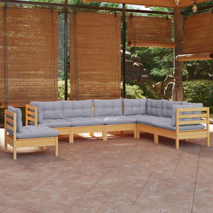 vidaXL 7-delige Loungeset met grijze kussens grenenhout, Tuin en Terras, Tuinsets en Loungesets, Loungeset, Nieuw, Verzenden