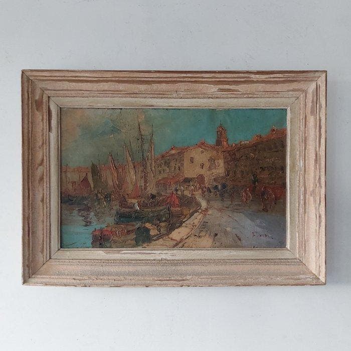 Joseph Antzi (XX) - Veduta del porto di Saint-Tropez, Antiek en Kunst, Kunst | Schilderijen | Klassiek