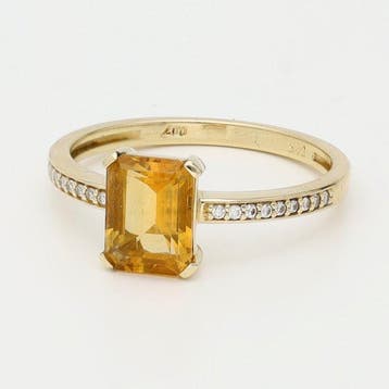 Bague - 14 carats Or jaune Citrine - Diamant