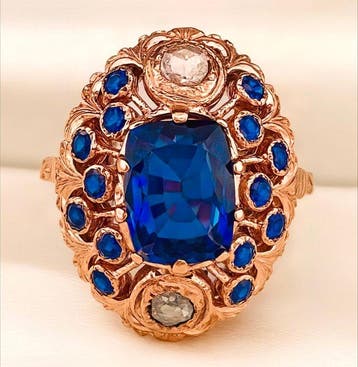 Zonder minimumprijs - Ring - 9 kt. Roségoud, Zilver Saffier, Nieuw