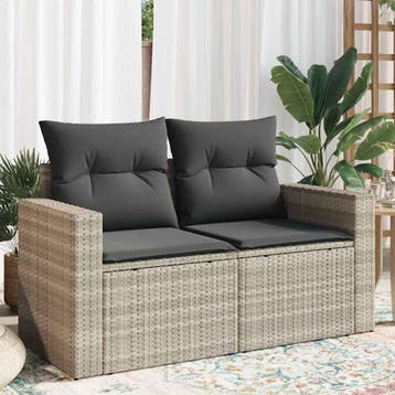 vidaXL Tuinbank 2-zits met kussens poly rattan lichtgrijs, Tuin en Terras, Tuinsets en Loungesets, Verzenden, Nieuw