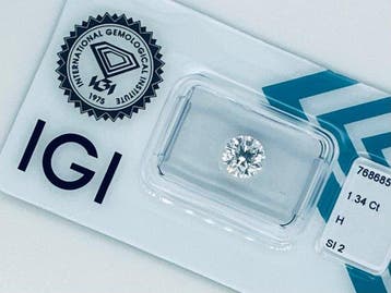 1 pcs Diamant (Naturelle) - 1.34 ct - Rond - H - SI2 -, Bijoux, Sacs & Beauté, Pierres précieuses