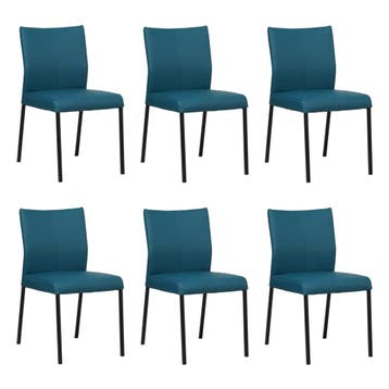 Set van 6 Leren eetkamerstoelen Basic - Toledo Turquoise, Ophalen of Verzenden