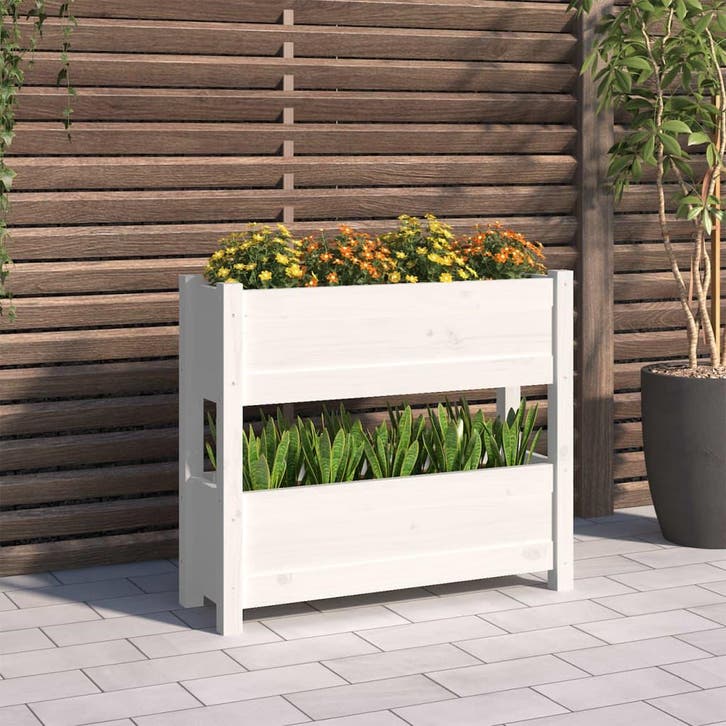 vidaXL Plantenbak 77x25x66 cm massief grenenhout wit, Tuin en Terras, Bloempotten, Nieuw, Verzenden