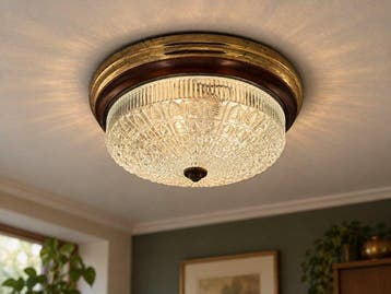Geoluz grote vintage plafonnière – zwaar reliëfglas –