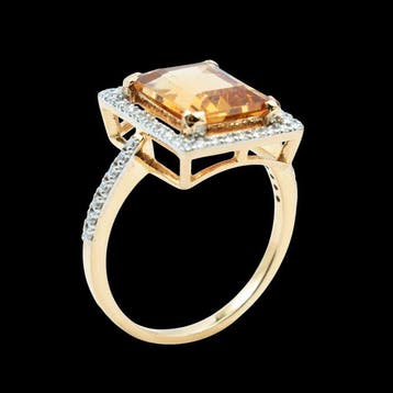 Bague - 18 carats Or jaune - 3.18ct. tw. Citrine - Diamant