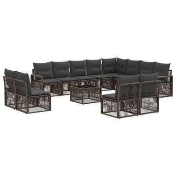 vidaXL Tuinbank Set 13 pcs Grijs poly rattan, Verzenden, Nieuw