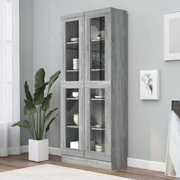 vidaXL Vitrinekast 82,5x30,5x185 cm bewerkt hout grijs, Verzenden, Nieuw