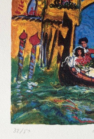 Raya Sorkine (1936 - 2022) - Les Mariées en Gondole, Antiquités & Art