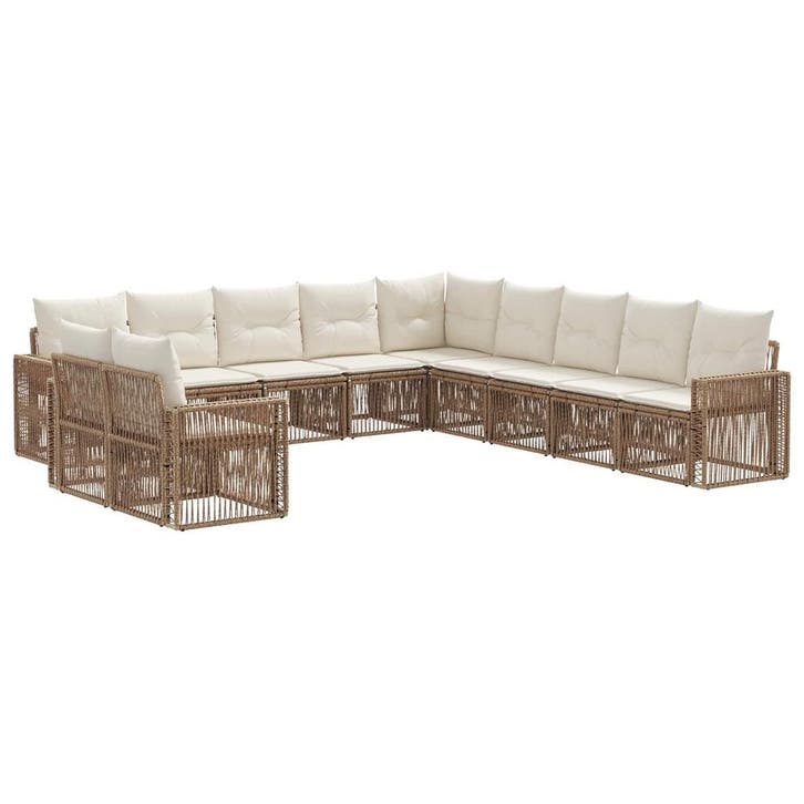 vidaXL Tuinbank Set 11 pcs Beige en Crème Wit poly rattan, Tuin en Terras, Tuinsets en Loungesets, Nieuw, Verzenden