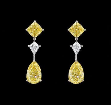 Oorbellen - 14 karaat Geel goud - 3.66ct. tw. Geel Diamant, Nieuw