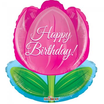 Helium Ballon Tulp Happy Birthday 45cm leeg, Verzenden, Nieuw