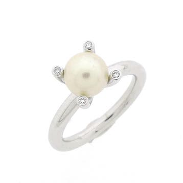 Bron Jewelry witgouden Phlox ring gezet met Zuidzee par..., 18 tot 19, Gebruikt, Ophalen of Verzenden, Met edelsteen