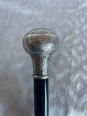 Canne de marche - Laminé argent - bois - Laiton, Antiquités & Art