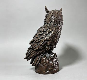 Beeld, Owl sculpture - 20 cm - Koper