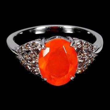 Zonder minimumprijs - Ring Zilver - Oranje vuuropaal,