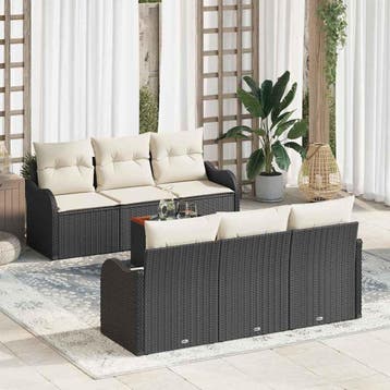 vidaXL Tuinbank Set 7 st Zwart poly rattan, Verzenden, Nieuw