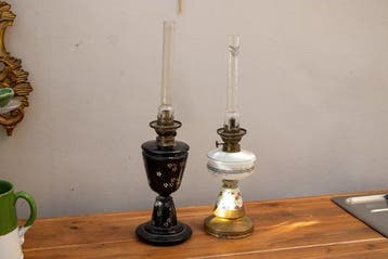 Petroleumlamp - Versier! - Glas, opalino