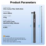 Koolstofvezel Selfie Stick 3 Meter - Intrekbare Vlog Statief, Verzenden, Nieuw