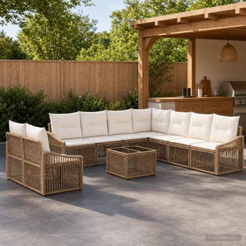 vidaXL Tuinbank Set 10 st Beige poly rattan, Verzenden, Nieuw