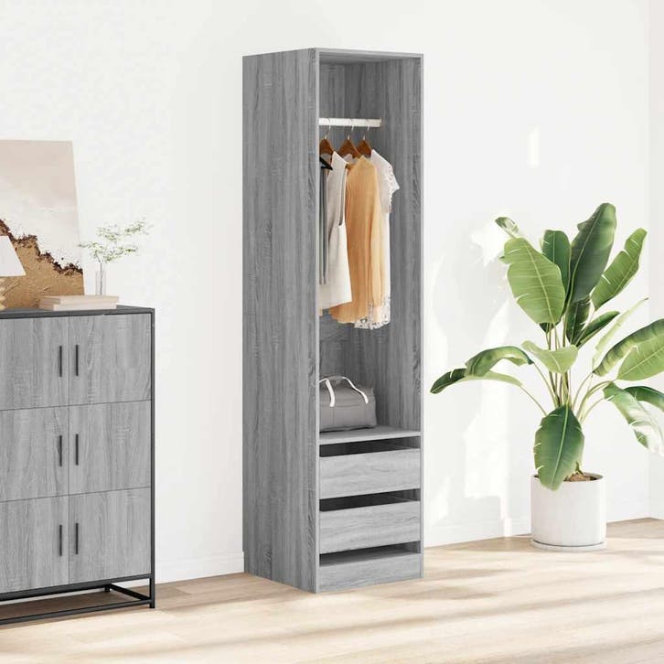 vidaXL Kledingkast met lades 50x50x200 cm bewerkt hout grijs, Huis en Inrichting, Kasten | Kleerkasten, Nieuw, Verzenden