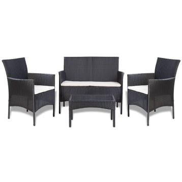vidaXL 4-delige Loungeset met kussens poly rattan zwart, Verzenden, Loungeset