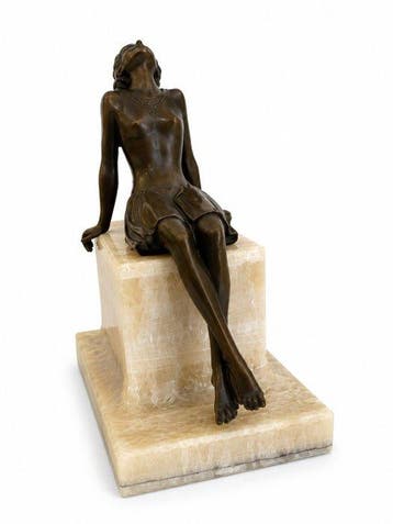 sculptuur, Art Deco stijl bronzen sculptuur van elegante