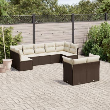 vidaXL 9-delige Loungeset met kussens poly rattan bruin, Verzenden, Loungeset