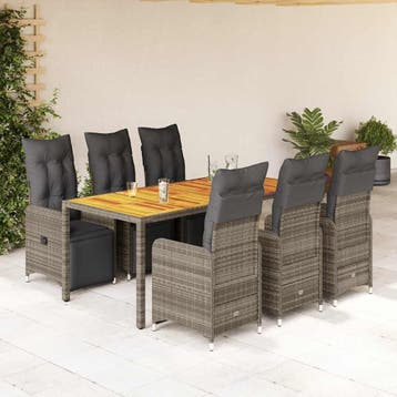 vidaXL 7-delige Bistroset met kussens poly rattan grijs, Verzenden, Nieuw