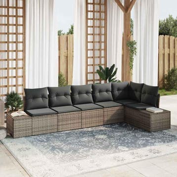 vidaXL Tuinbank Set met opslag 6 pcs Grijs poly rattan, Verzenden