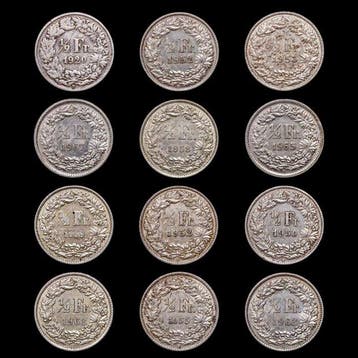 Zwitserland. 1/2 Francs 1920 - 1967 (Zonder minimumprijs)