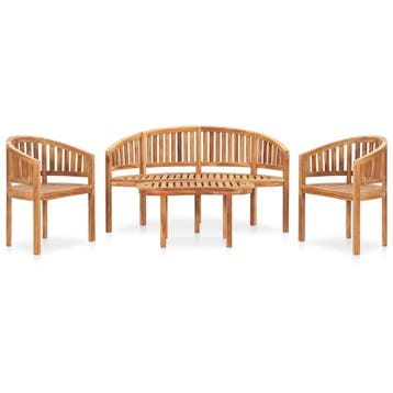 vidaXL 4-delige Loungeset banaanvormig massief teakhout, Verzenden, Loungeset