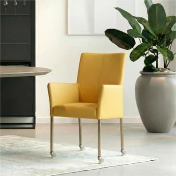 Set van 6 Leren eetkamerstoelen Comfort met wieltjes en, Ophalen of Verzenden, Nieuw, Leer
