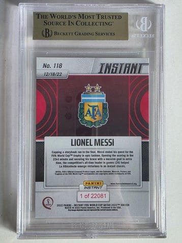 2022 Panini Instant Lionel Messi 118 Serialized card, Graded, Nieuw