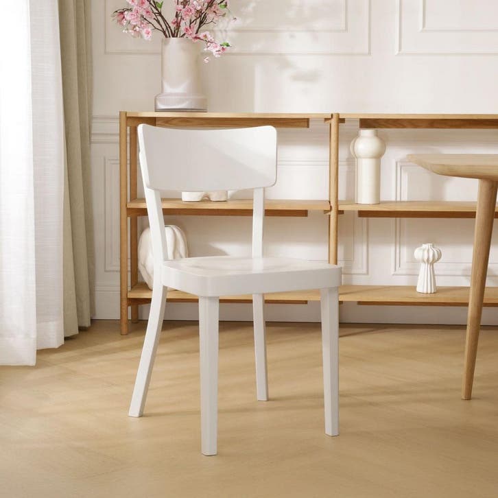 Fameg houten eetkamerstoel | Wit | Op voorraad, Huis en Inrichting, Stoelen, Wit, Eén, Nieuw, Hout, Verzenden