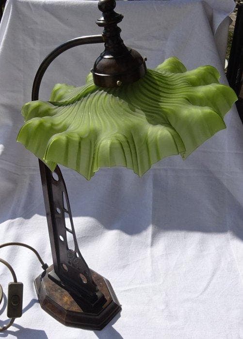 Staande lamp - Glas, Metaal - Rüschenlamp, tafellamp, Antiquités & Art, Curiosités & Brocante