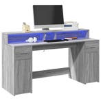 vidaXL Bureau met LED-verlichting 160x55x91 cm hout grijs, Huis en Inrichting, Verzenden, Nieuw
