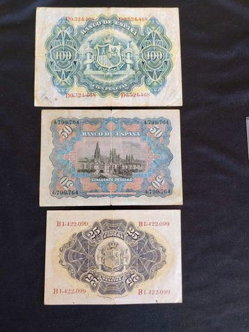 Spanje. - 25, 50, 100 Pesetas - 1906/1907 - Pick 57a, 59a,