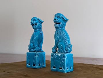 Chinese turkoois geglazuurde fu-honden (12 cm) - Keramiek -