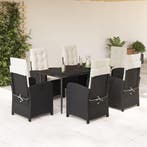 vidaXL 7-delige Tuinset met kussens poly rattan zwart, Verzenden, Nieuw, Tuinset