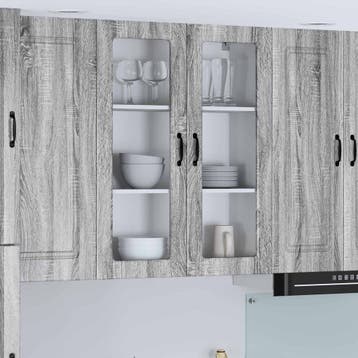 vidaXL Wandglas Kasten LUCCA Grijs sonoma 80 x 31 x 100 cm, Verzenden, Nieuw
