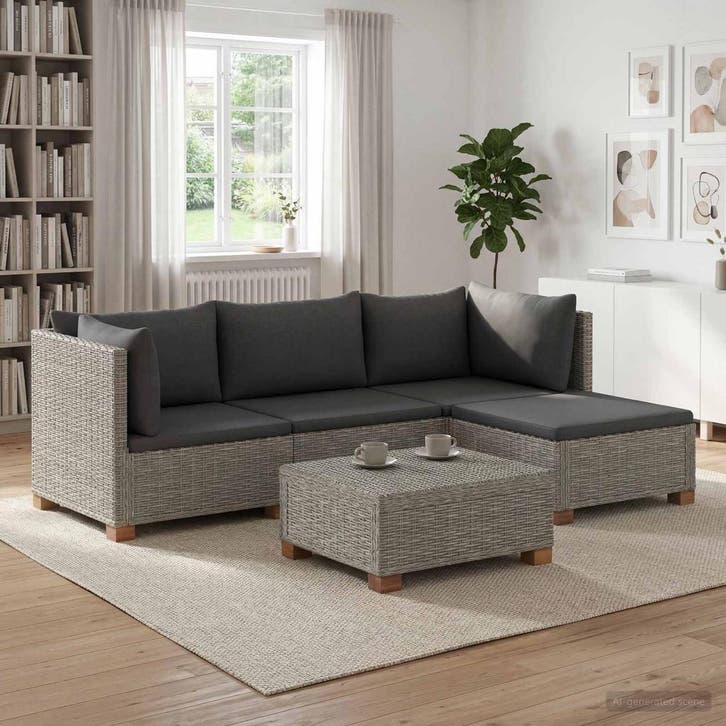 vidaXL 5 st Rieten Loungeset met Kussens GENDT Natuurlijk, Tuin en Terras, Tuinsets en Loungesets, Nieuw, Verzenden
